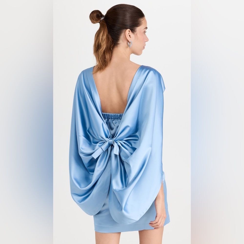 Satin Bow-Back Mini Dress in Light Blue